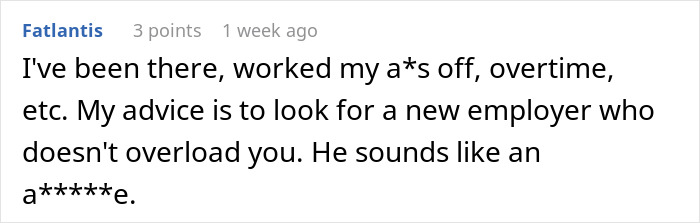 Comment describing a worker who goes above and beyond but is told she&rsquo;s not doing enough, advising to find a better employer.