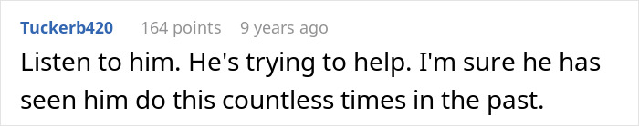 Screenshot of a Reddit comment with 164 points discussing a woman bumping into her boyfriend&rsquo;s grown son.