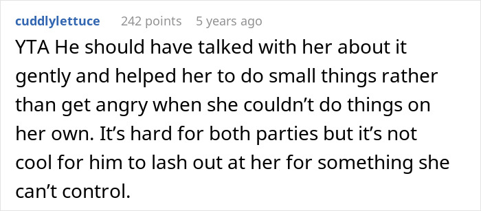 Comment discussing how snapping at a depressed partner is unfair and highlights the struggle with laziness perception. Comment discussing how snapping at a depressed partner is unfair and highlights the struggle with laziness perception.