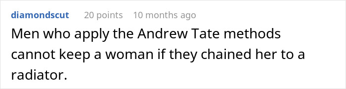 Comment about a woman called a gold digger for wanting fair chores, leaving boyfriend who begs for rent money.