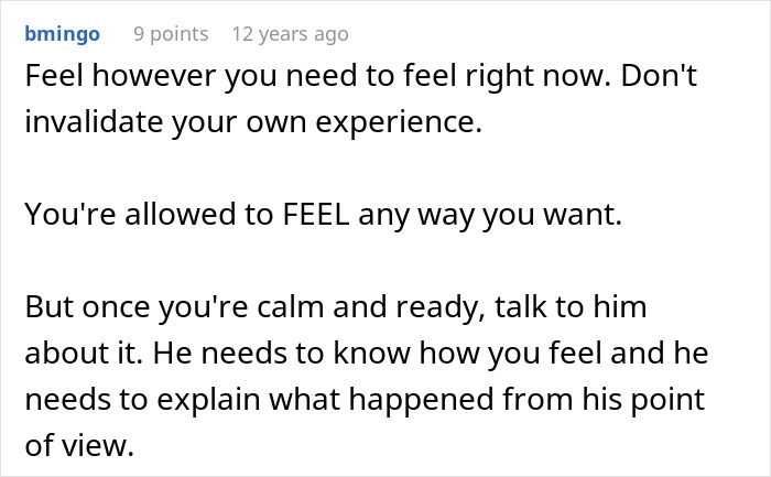 Comment advising a wife to acknowledge her feelings after hearing her husband admit she&rsquo;s ugly and suggesting constructive communication.