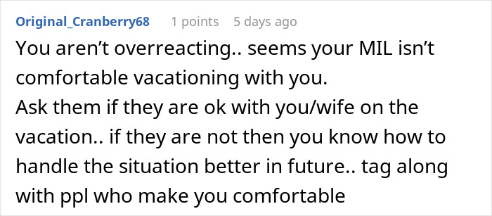 Comment discussing discomfort with family during vacation and advice on handling family separate drive Disneyland trips.