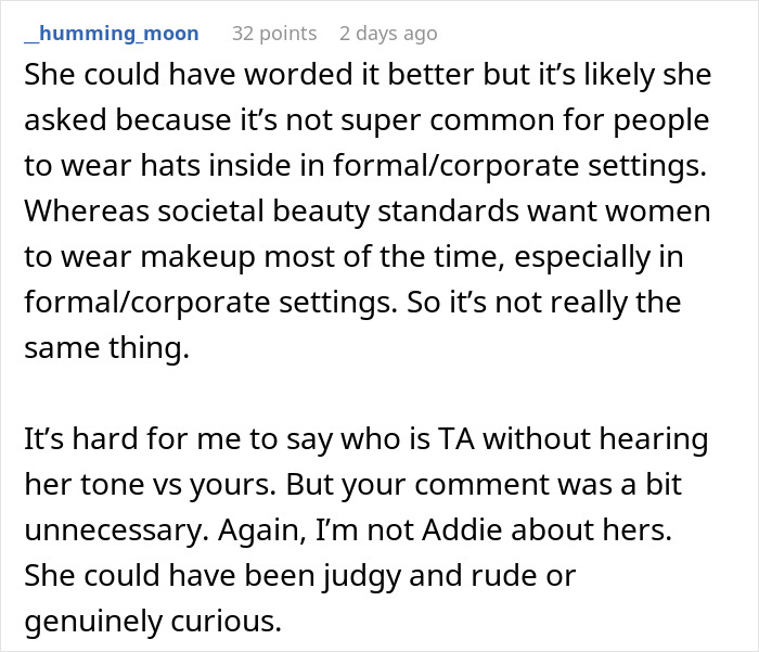 Man questions coworker about wearing makeup daily in workplace, sparking online debate over beauty standards and professionalism.