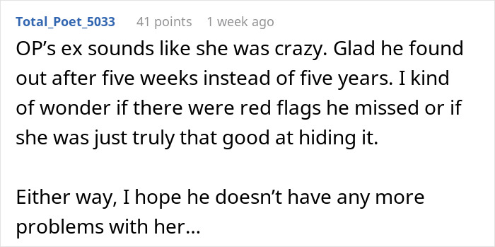 Comment discussing a guy discovering creepy behavior of his girlfriend secretly taking pictures after five weeks of dating.