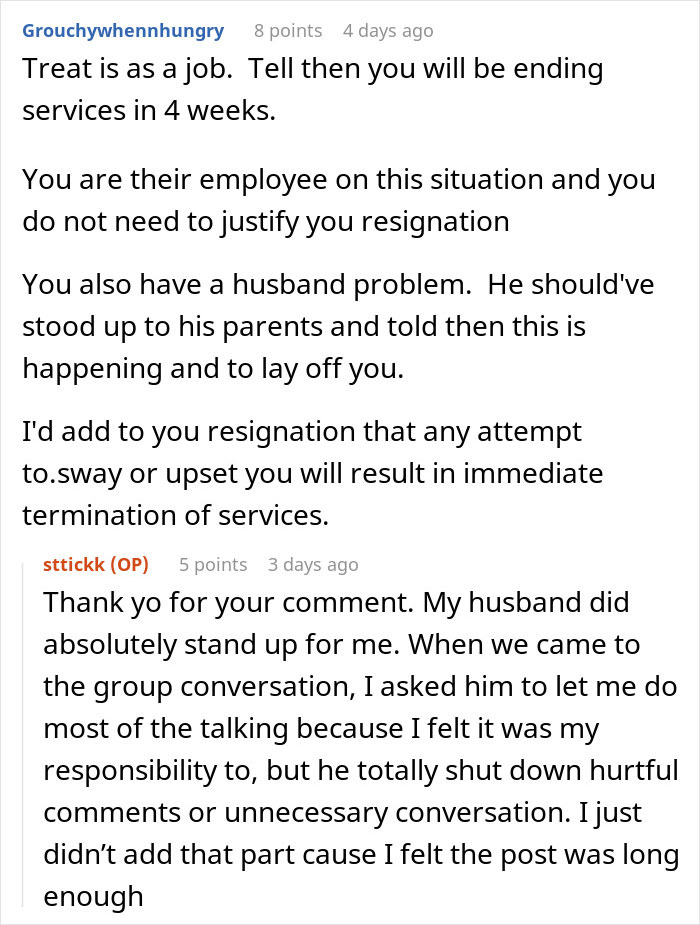 Reddit comments discussing parents&rsquo; guilt-tripping and daughter-in-law refusing to be a cheap babysitter in family conflict.