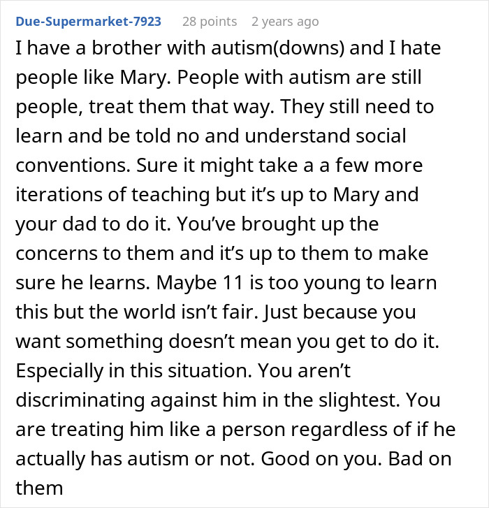 Comment discussing challenges with parenting an 11-year-old acting creepy around new stepsister, parents refusing help.