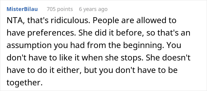 Screenshot of a Reddit comment discussing preferences about a girlfriend&rsquo;s shaving and beauty routine choices.