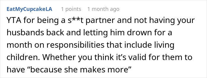 Comment discussing a woman using car accident settlement money to buy a new car and the husband's ex reaction.