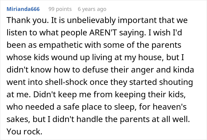 Comment expressing the importance of understanding anger and empathy from parents when caring for their children in difficult situations. Comment expressing the importance of understanding anger and empathy from parents when caring for their children in difficult situations.