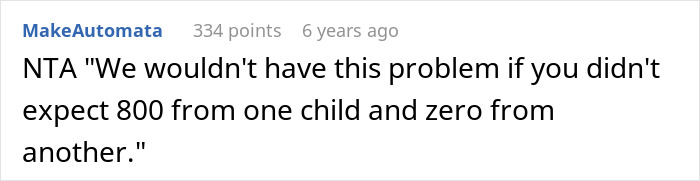 Comment highlighting a sibling refusing to keep paying rent after discovering sister lives rent free, shared on a forum.