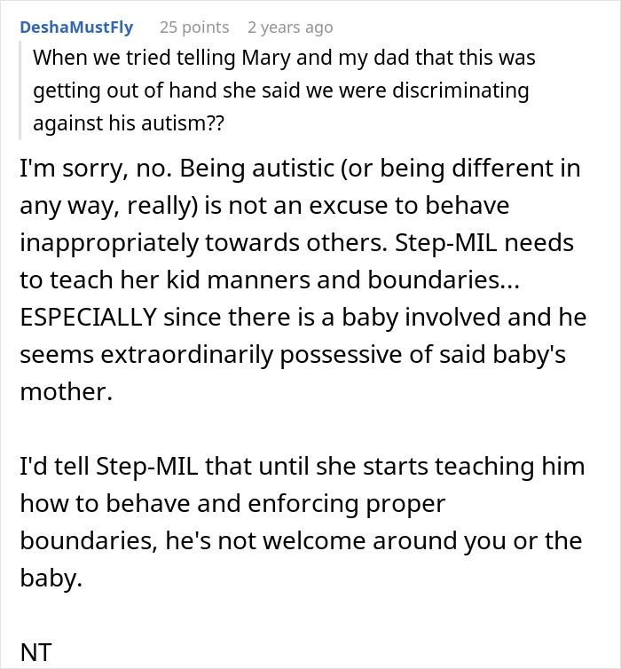 Comment discussing 11-year-old&rsquo;s creepy behavior towards newborn stepsister and parents refusing to seek help or set boundaries.