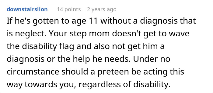 Comment discussing concerns about an 11-year-old's behavior and lack of diagnosis from parents despite issues.