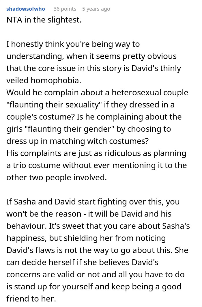 Screenshot of a forum comment discussing masculinity, discomfort with Halloween costumes, and relationship issues.