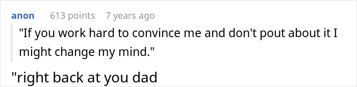 Text post of a user replying to a comment about a bride&rsquo;s father refusing to attend wedding not on American soil.