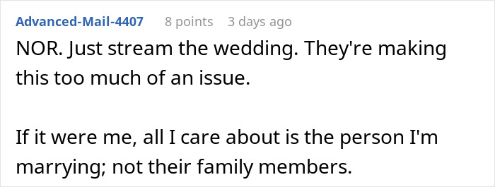Comment discussing a selfish sister-in-law trying to ruin a couple&rsquo;s honeymoon with a surprise wedding, advising to focus on the spouse.