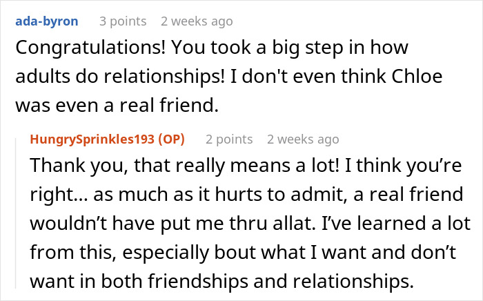 Screenshot of an online discussion where a lady calls out her bestie after rejection and his new relationship.