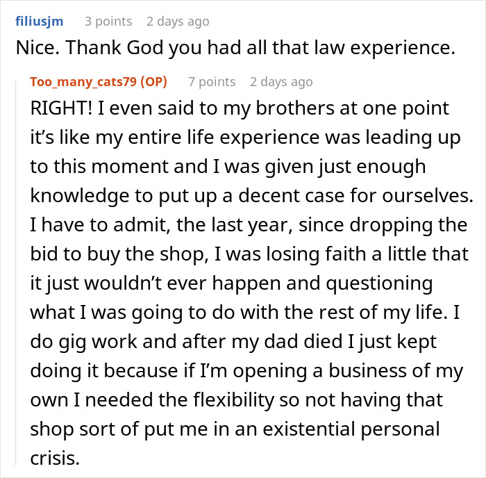 Reddit conversation showing a grieving daughter discussing driving step-monster to financial ruin with determination.