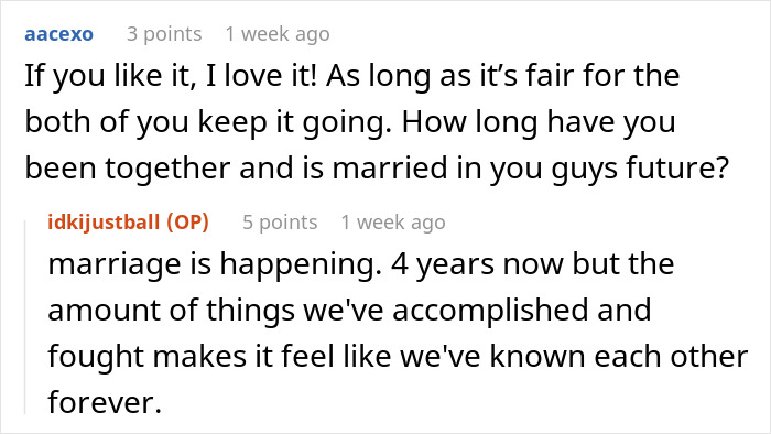 Screenshot of a conversation where a woman proudly supports her stay-at-home boyfriend, describing him as intelligent and kind.