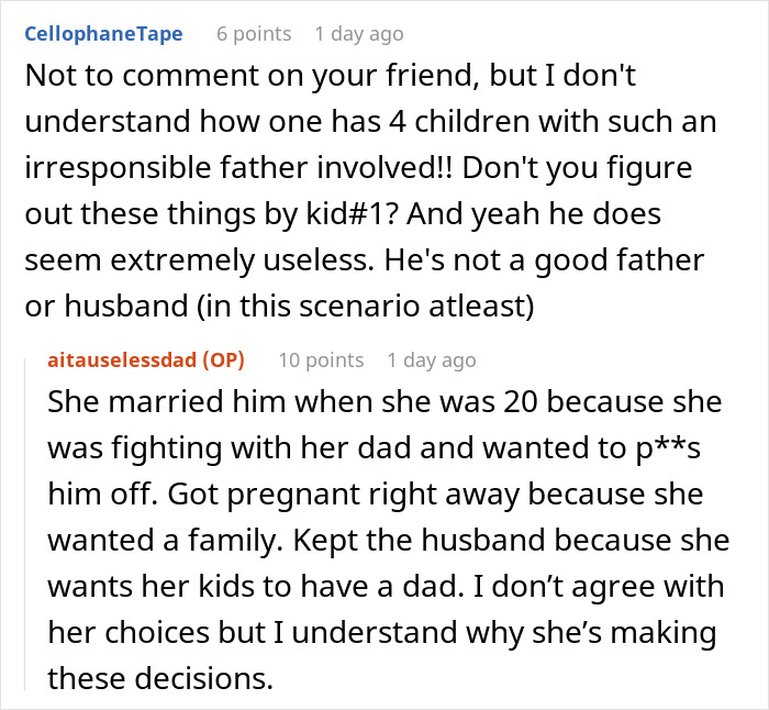 Comment thread discussing clueless husband watching wife pass out with high fever, highlighting irresponsible parenting concerns.