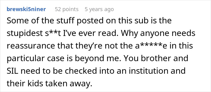 Screenshot of a Reddit comment reacting strongly to a brother&rsquo;s live-in nanny job offer with unreasonable demands.