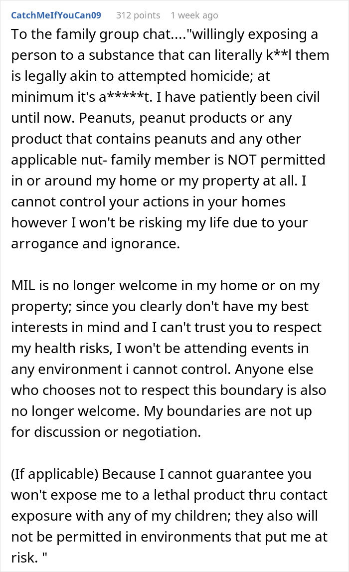 Family group chat message warning about monster-in-law endangering DIL&rsquo;s life, leading to police escort and home ban.