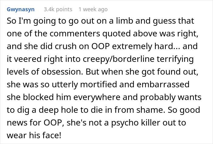 Reddit comment discussing a creepy discovery of hundreds of pictures secretly taken by a girlfriend after five weeks.