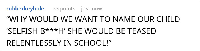 Alt text: Online comment about an entitled lady refusing to name her grandkid after her and rejecting a relationship with the child.