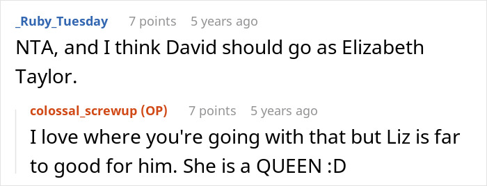 Screenshot of a Reddit conversation about masculinity and discomfort with Halloween costumes causing relationship issues.