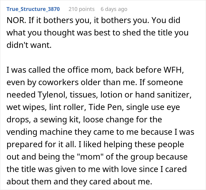 Text excerpt from an online discussion about a woman accused of making things awkward at work over a nickname.