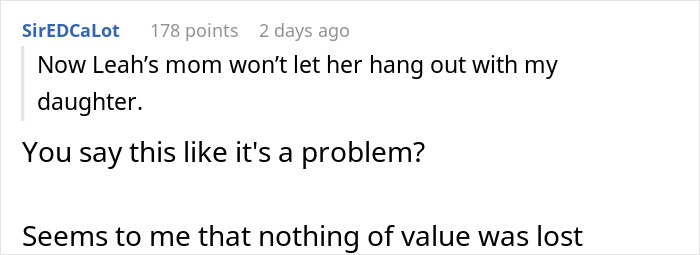 Screenshot of a Reddit comment discussing drama caused by a 12-year-old at a friend's birthday party.