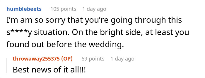 Screenshot of a Reddit conversation about a woman suspecting her fianc&eacute; is hiding a secret kid after finding kids' clothing.