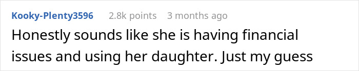 Comment text discussing a woman upset her friend offers a favor instead of giving cash, highlighting willingness to help.