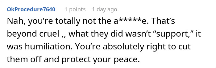 Screenshot of a Reddit comment discussing drama and conflict over a bizarre fake adoption and family tension.