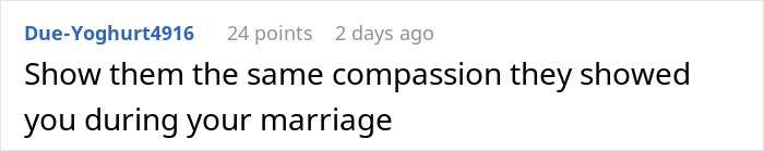 Comment reading a woman expects help from ex-husband after leaving him for another man, highlighting a reality check situation.
