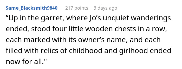 Screenshot of a Reddit comment describing old wooden chests filled with relics, related to sister revealed dead brother lie.