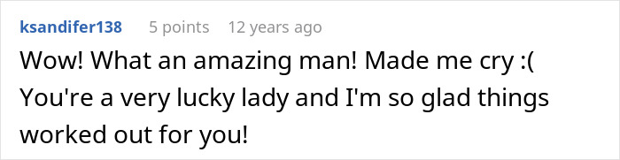 Screenshot of a user comment expressing sympathy and gratitude about a wife hearing her husband admit she&rsquo;s ugly.