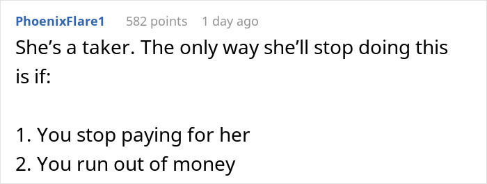 Screenshot of a forum comment discussing a woman who believes a friend forgot her wallet but got duped without thanks.