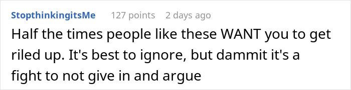 Comment discussing the challenge of ignoring an obnoxious dinner guest husband who is dreadful and provokes arguments.