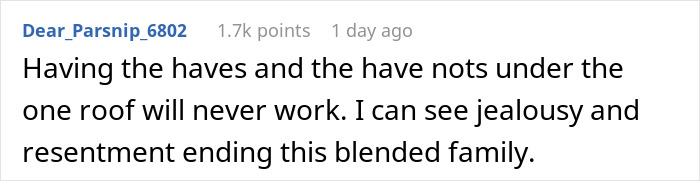 Comment on a forum post discussing a guy refusing to be a step-father due to conflicts over gifts and family resentment.