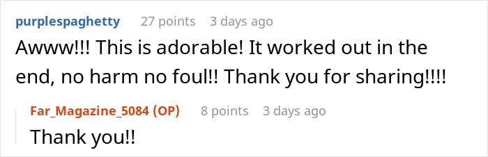 Screenshot of a Reddit comment thread praising a story about a woman staging her apartment to impress a guy and confessing it at their wedding.