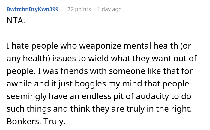 Comment discussing frustration with weaponizing mental health, related to autistic woman having a panic attack at restaurant.