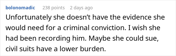 Comment about homemade food causing girlfriend to get sick, discussing evidence needed for legal action. Comment about homemade food causing girlfriend to get sick, discussing evidence needed for legal action.