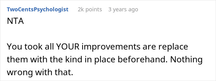 Screenshot of a Reddit comment discussing parents kicking out daughter to move into her remodeled room and her response.