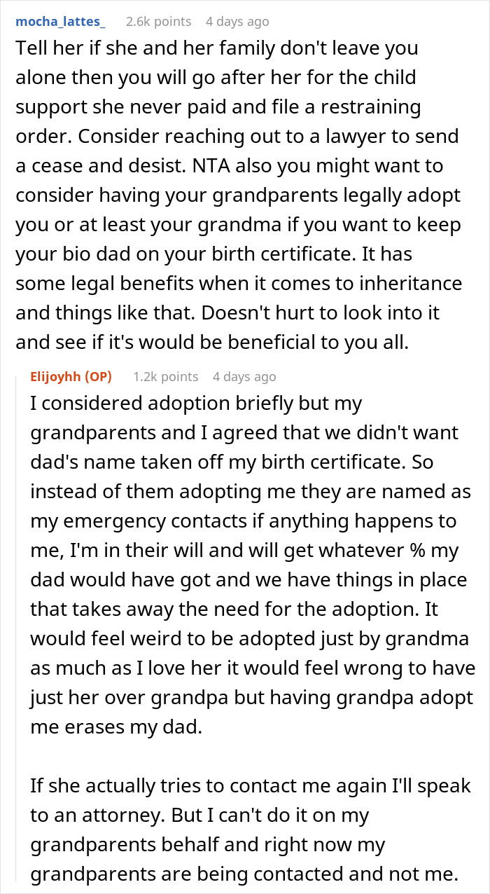 Reddit conversation discussing bio mom abandoning 4YO son and issues with child support and adoption options. Reddit conversation discussing bio mom abandoning 4YO son and issues with child support and adoption options.