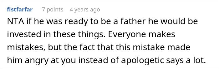 Screenshot of a Reddit comment discussing a teen telling dad would&rsquo;ve remembered if you cared after cake fail.