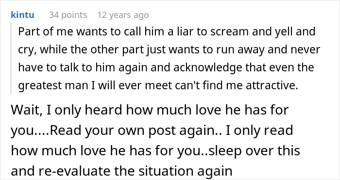 Alt text: Comment discussing a wife hearing husband admit she&rsquo;s ugly and the emotional impact of being an ugly woman.