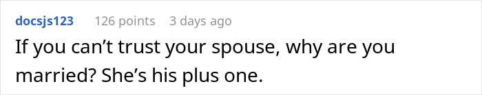 Screenshot of a comment discussing a woman going to a gala with a client as his date, sparking husband&rsquo;s doubts.