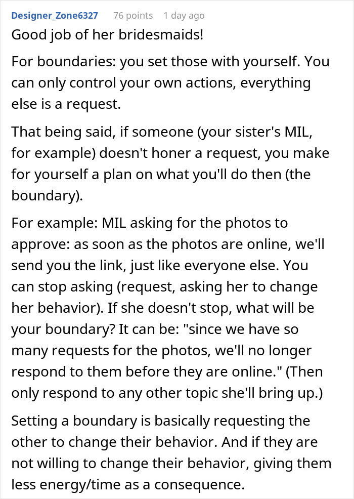 MIL tries to be the center of attention during wedding, bridesmaids enforce dress code change to set boundaries.