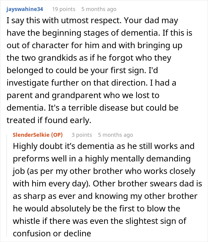 Discussion about dad upset and daughter&rsquo;s home, with concerns about dementia and family reactions shared in comments.