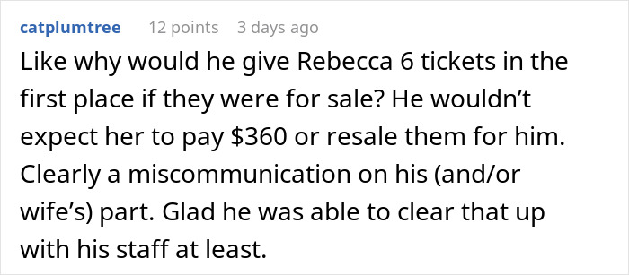 Text message conversation discussing coworkers feeling scammed after going to superior&rsquo;s wife&rsquo;s show not free as expected.